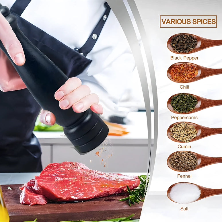 Râșniță din lemn pentru piper, 25 cm, negru mat