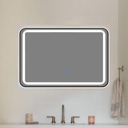 Oglindă baie LED H11 cu ramă neagră, 3 lumini, anti-aburire și touch control