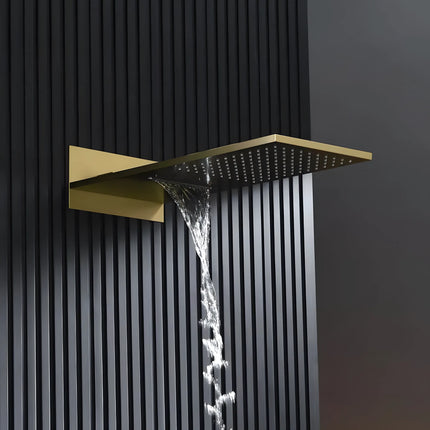 Set duș încastrat 2 funcții – finisaj auriu periat, design modern din alamă solidă