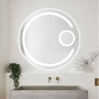 Oglindă baie LED H13 rotundă cu 3 lumini, anti-aburire, touch control și lupă