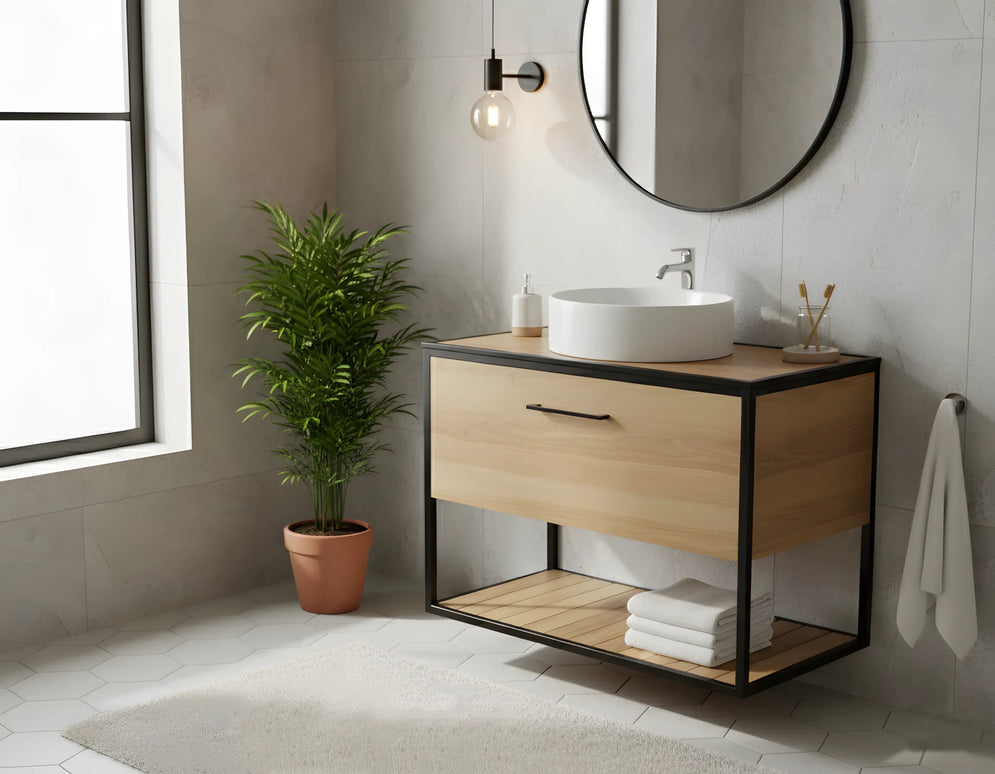 Mobilier baie suspendat Loft Scandi Seville cu blat – Design Nordic