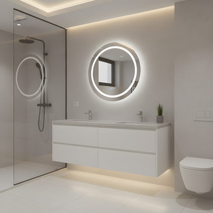 Oglindă baie LED rotundă H-2011 cu 3 nuanțe de lumină, funcție anti-aburire și touch control