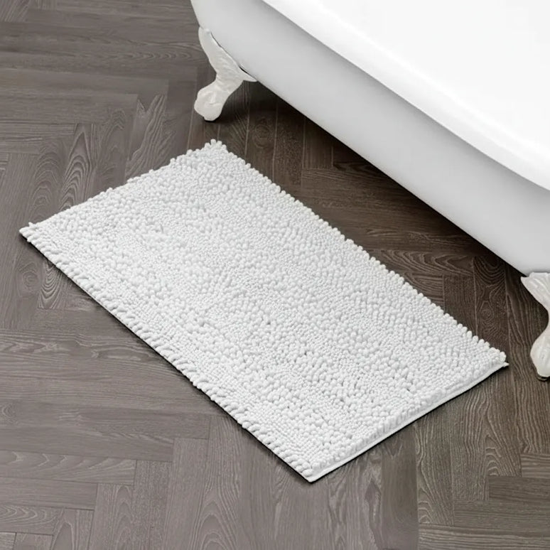 Covoraș baie din Chenille moale, strat antiderapant, 45×70 cm, Alb