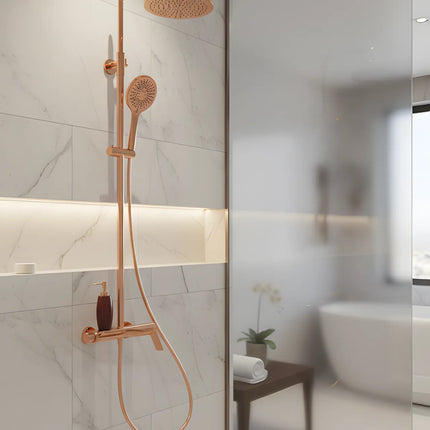 Set duș din alamă cu cioc de cadă integrat – Design premium rose gold