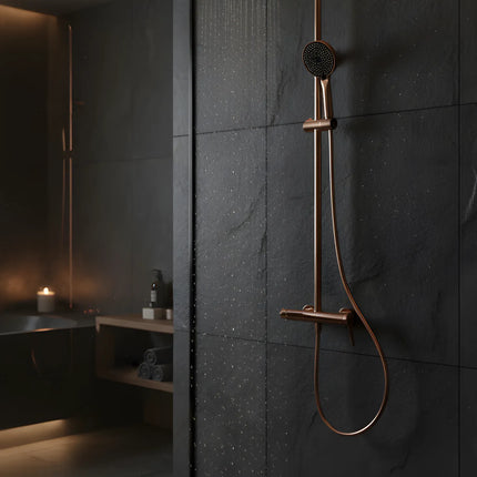 Set duș din alamă cu cioc de cadă integrat – Design premium rose gold