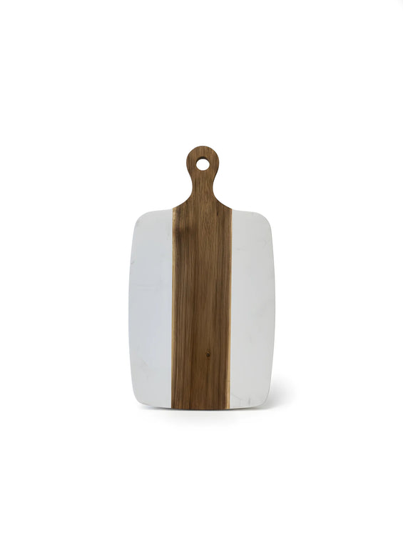 Tocător din lemn de acacia și marmură albă, 35×18 cm, design modern, Olivy