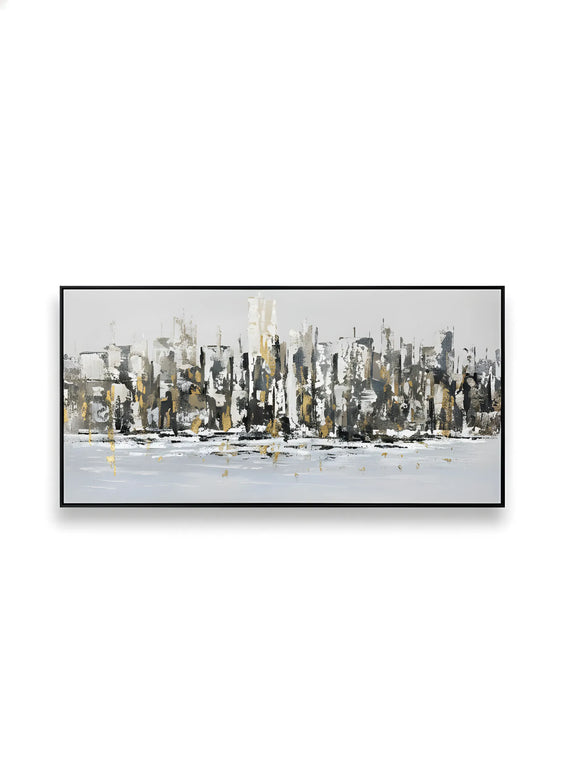 Tablou panoramic oraș auriu în relief – 70×140 cm | Olivy