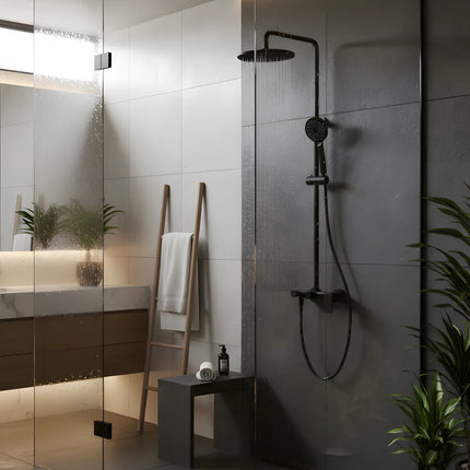 Set duș 2 funcții – finisaj negru mat, design modern din alamă solidă