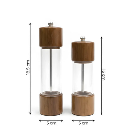 Râșniță sare din lemn, acril și oțel inoxidabil, 18.5×5 cm