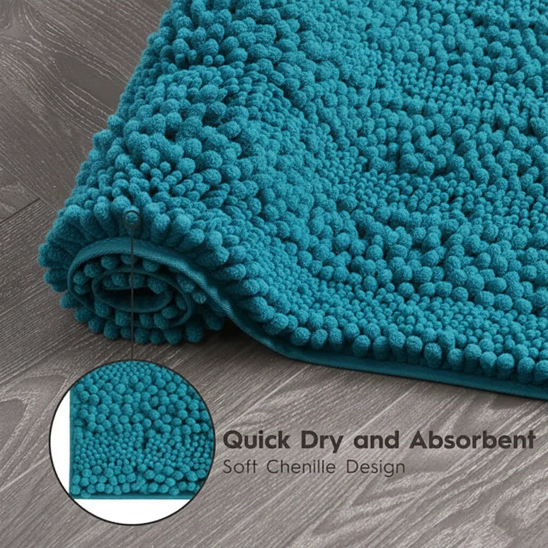 Covoraș baie din Chenille moale, strat antiderapant, 45×70 cm, Turcoaz intens