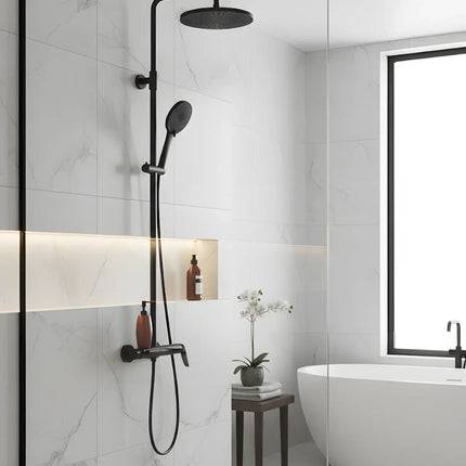 Set duș din alamă cu cioc de cadă integrat – Design premium negru mat