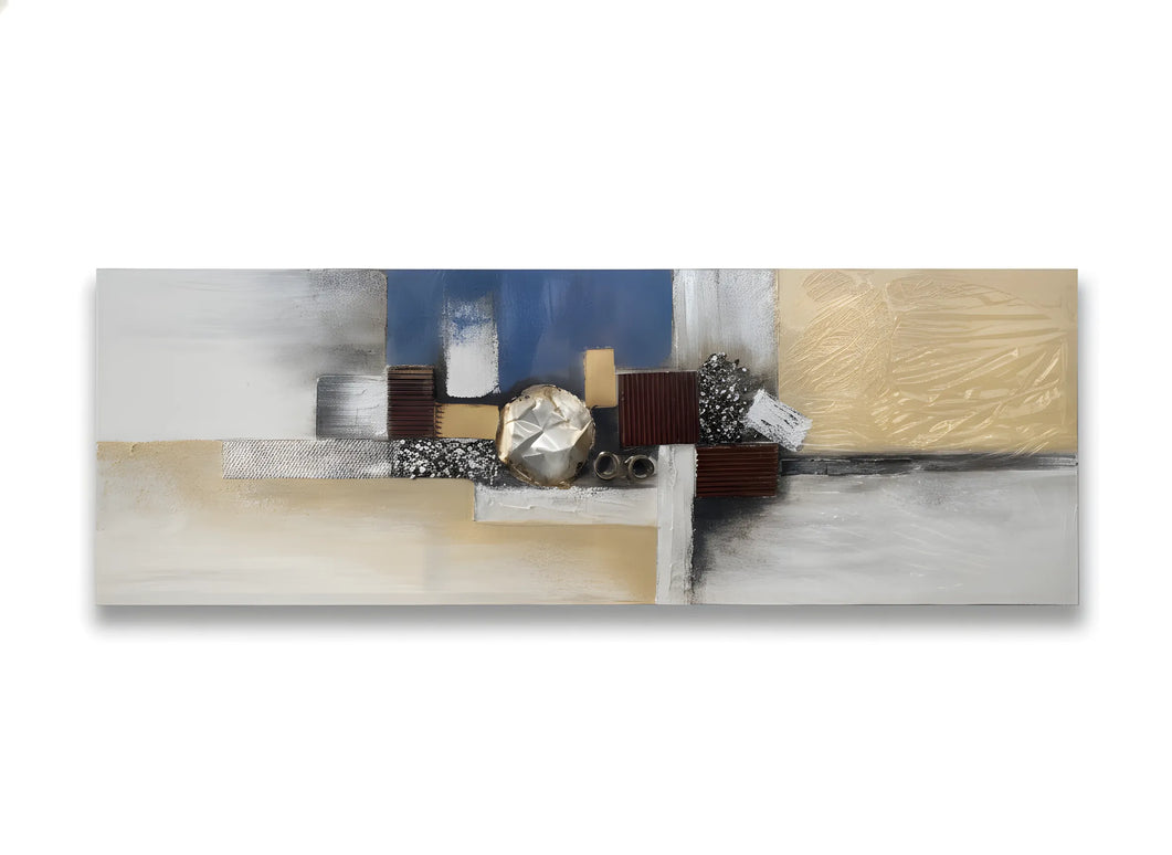 Tablou abstract cu detalii metalice – 50×150 cm | Olivy