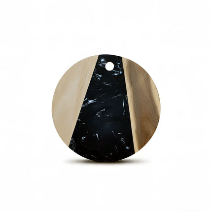 Tocător rotund din lemn de acacia și marmură neagră, Ø25 cm, Olivy