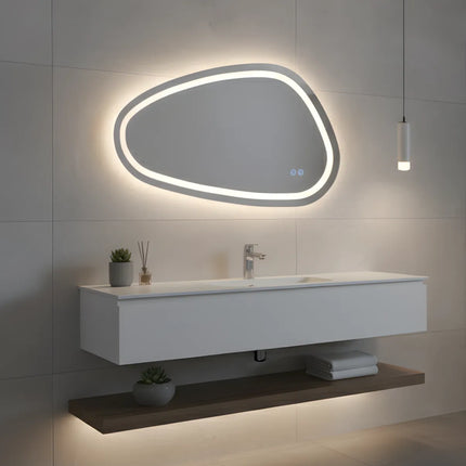 Oglindă baie LED H18 asimetrică cu 3 lumini, anti-aburire și touch control