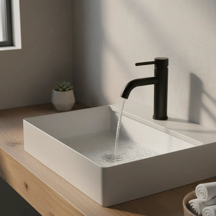 Baterie lavoar modernă – inox premium, cartuș ceramic, finisaj negru mat