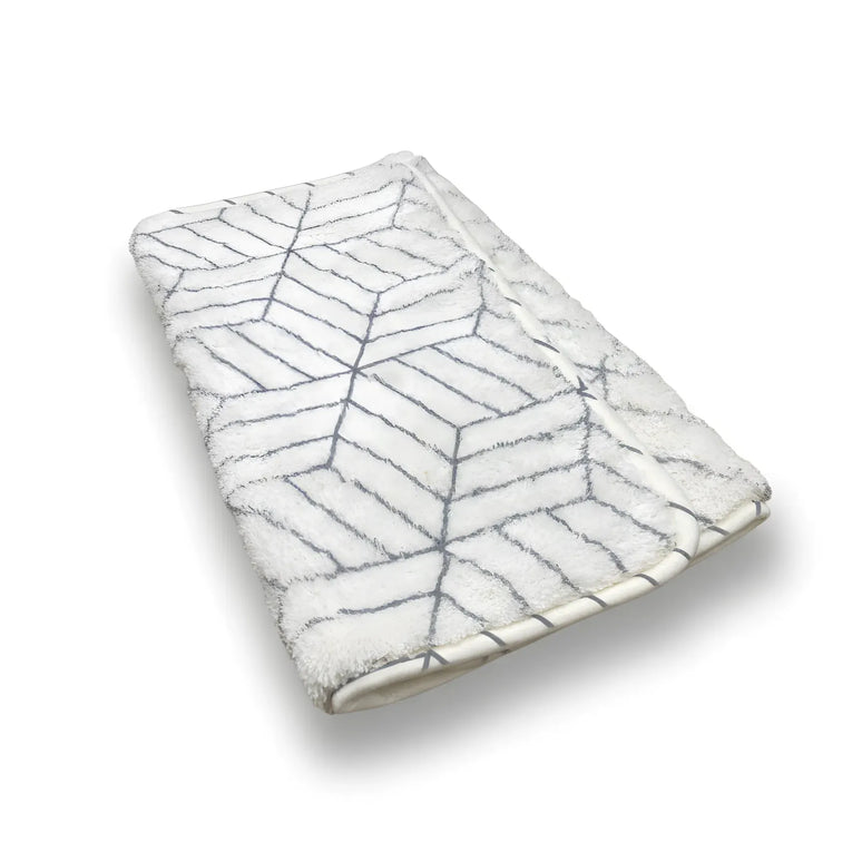 Covoras baie, SANITARY, imitatie casmir, 40x60 cm, alb cu model geometric, Dreptunghiular