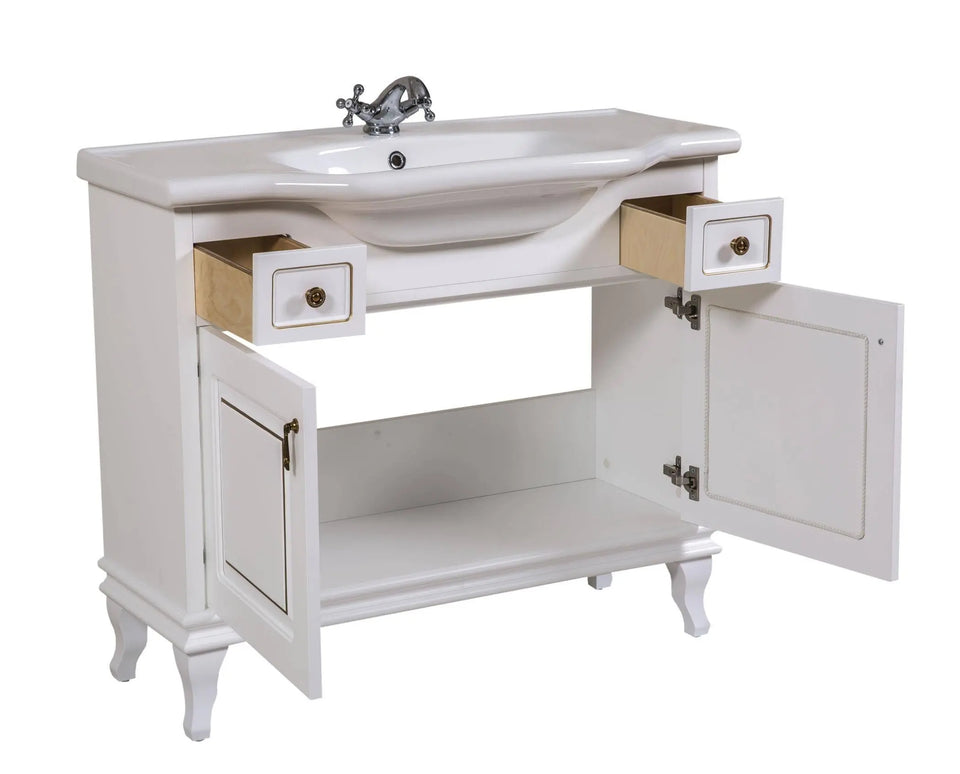 Mobilier de baie pe pardoseală Beatrice alb+auriu Aqua Rodos