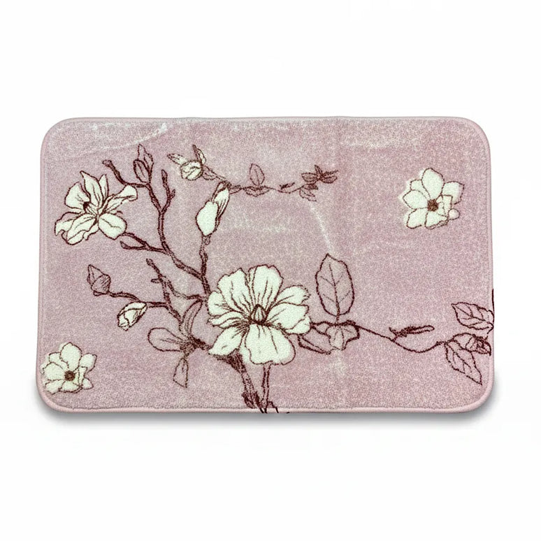 Covoraș baie absorbant, imitație cașmir, strat antiderapant, 40×60 cm, model floral Sakura