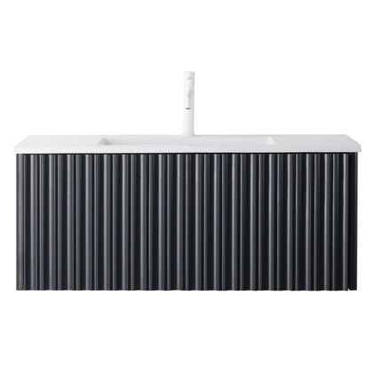 Set mobilier baie suspendat negru 100 cm cu lavoar și oglindă LED