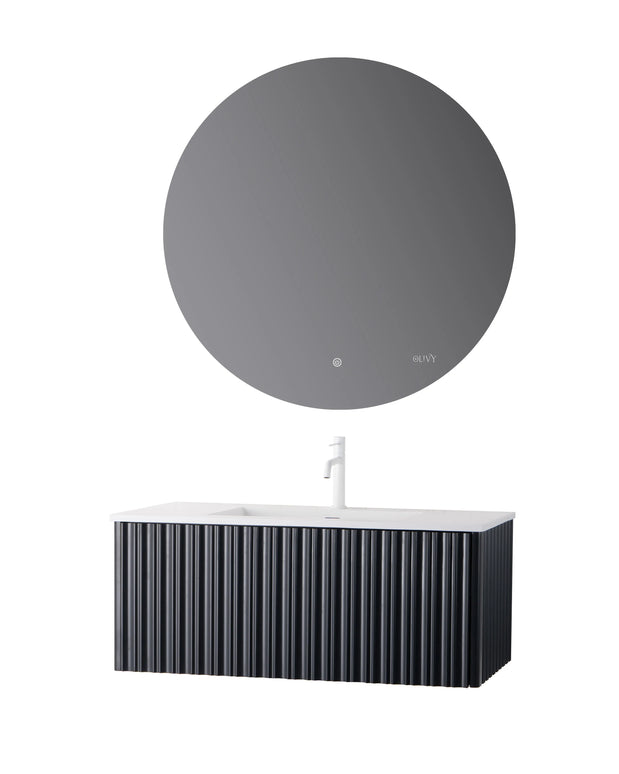 Set mobilier baie suspendat negru 100 cm cu lavoar și oglindă LED
