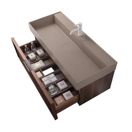 Set mobilier baie suspendat din lemn 120 cm cu lavoar și oglindă LED