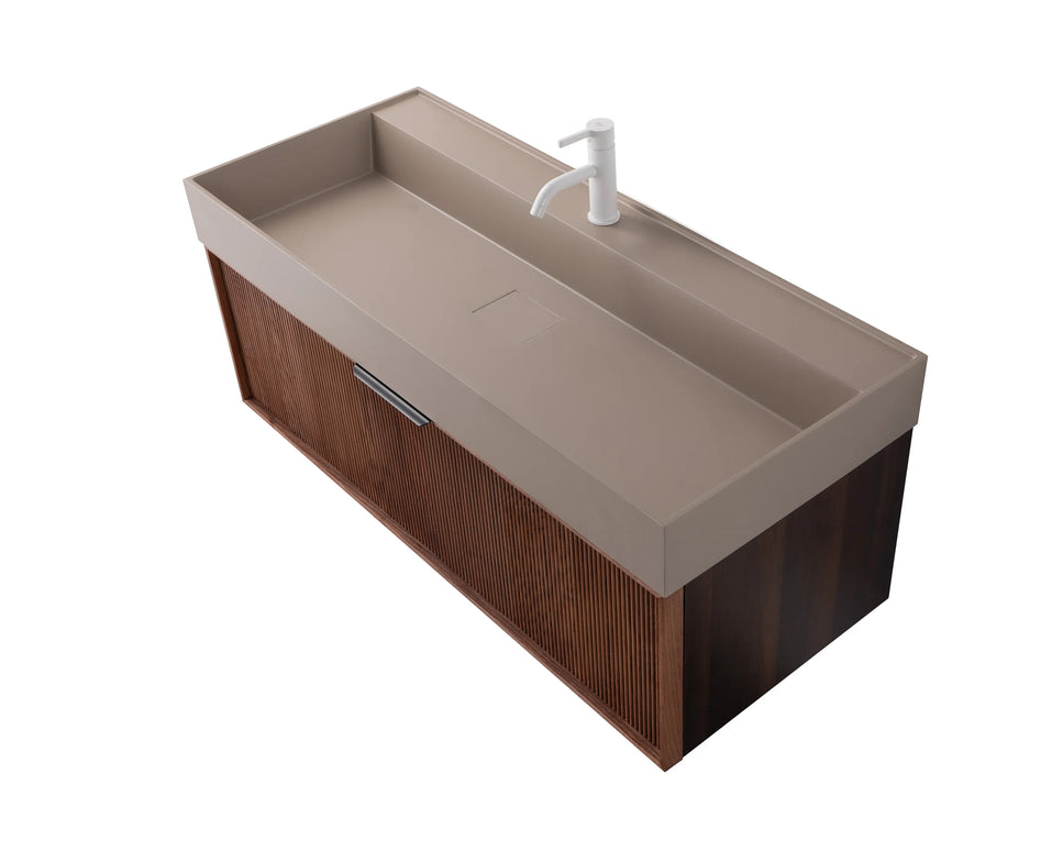 Set mobilier baie suspendat din lemn 120 cm cu lavoar și oglindă LED