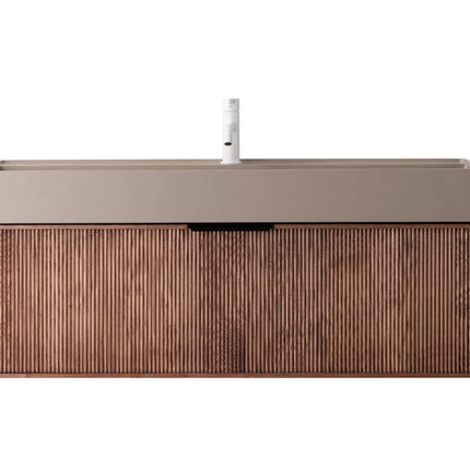 Set mobilier baie suspendat din lemn 120 cm cu lavoar și oglindă LED