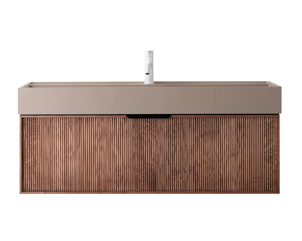 Set mobilier baie suspendat din lemn 120 cm cu lavoar și oglindă LED