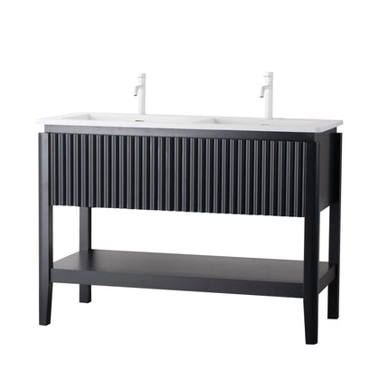Set mobilier baie pe pardoseală 120 cm cu două lavoare și oglindă LED cu ramă neagră