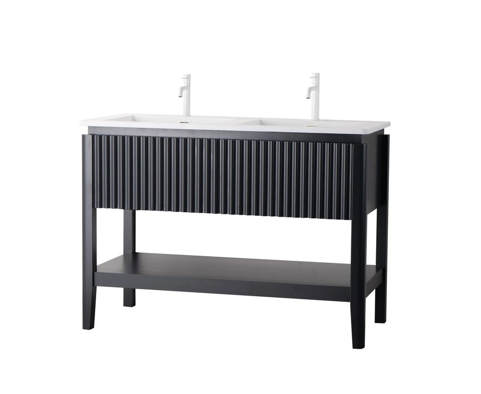 Set mobilier baie pe pardoseală 120 cm cu două lavoare și oglindă LED cu ramă neagră