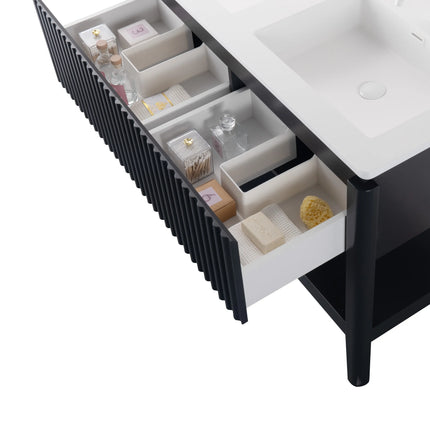 Set mobilier baie pe pardoseală 120 cm cu două lavoare și oglindă LED cu ramă neagră