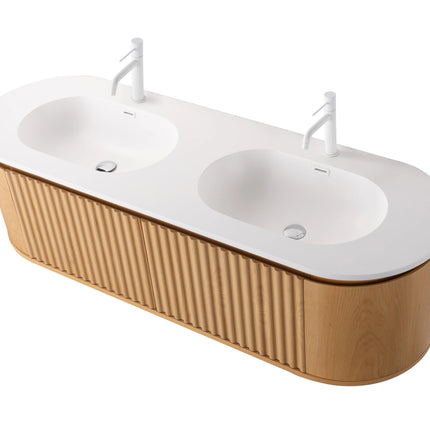 Set Mobilier Baie Dublu 160 cm din Lemn cu Două Lavoare & Oglinzi LED