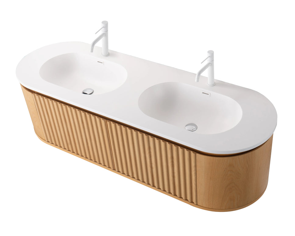 Set Mobilier Baie Dublu 160 cm din Lemn cu Două Lavoare & Oglinzi LED