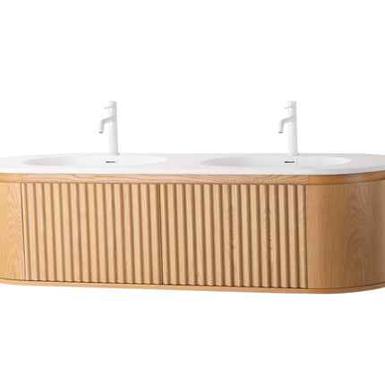 Set Mobilier Baie Dublu 160 cm din Lemn cu Două Lavoare & Oglinzi LED