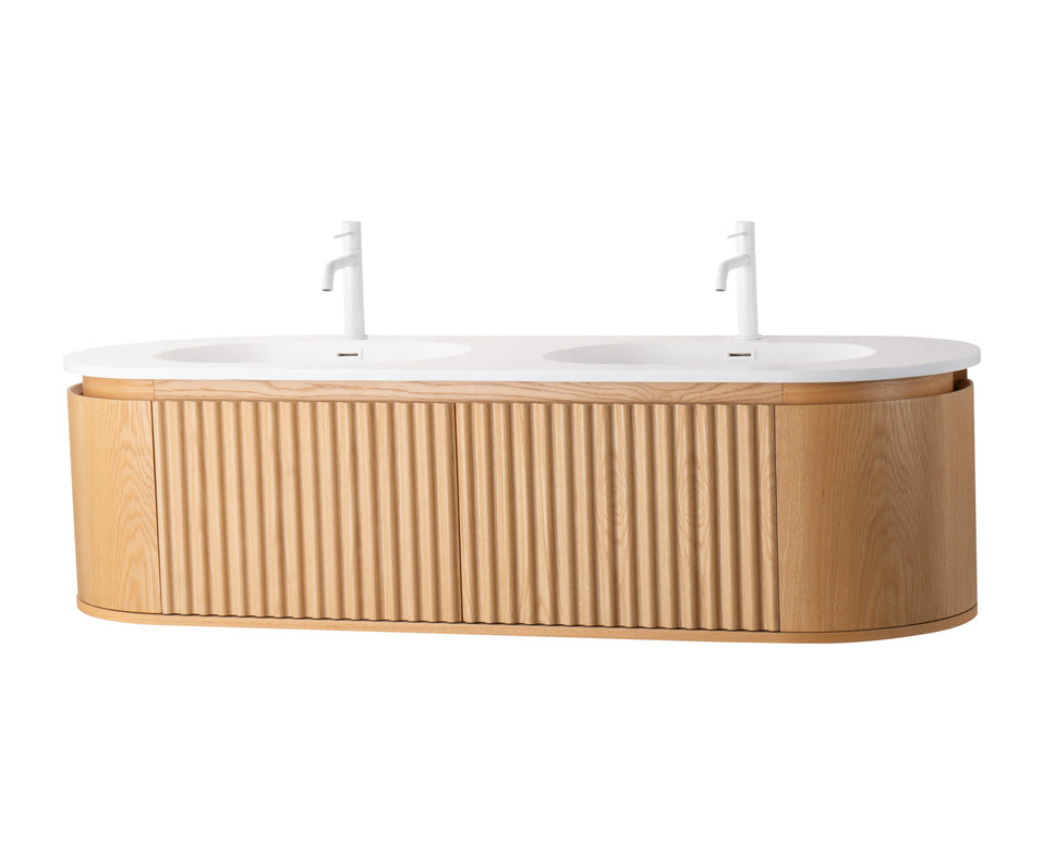 Set Mobilier Baie Dublu 160 cm din Lemn cu Două Lavoare & Oglinzi LED