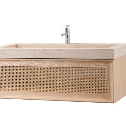 Set mobilier baie suspendat din lemn 120 cm cu lavoar rock slab și oglindă LED cu ramă
