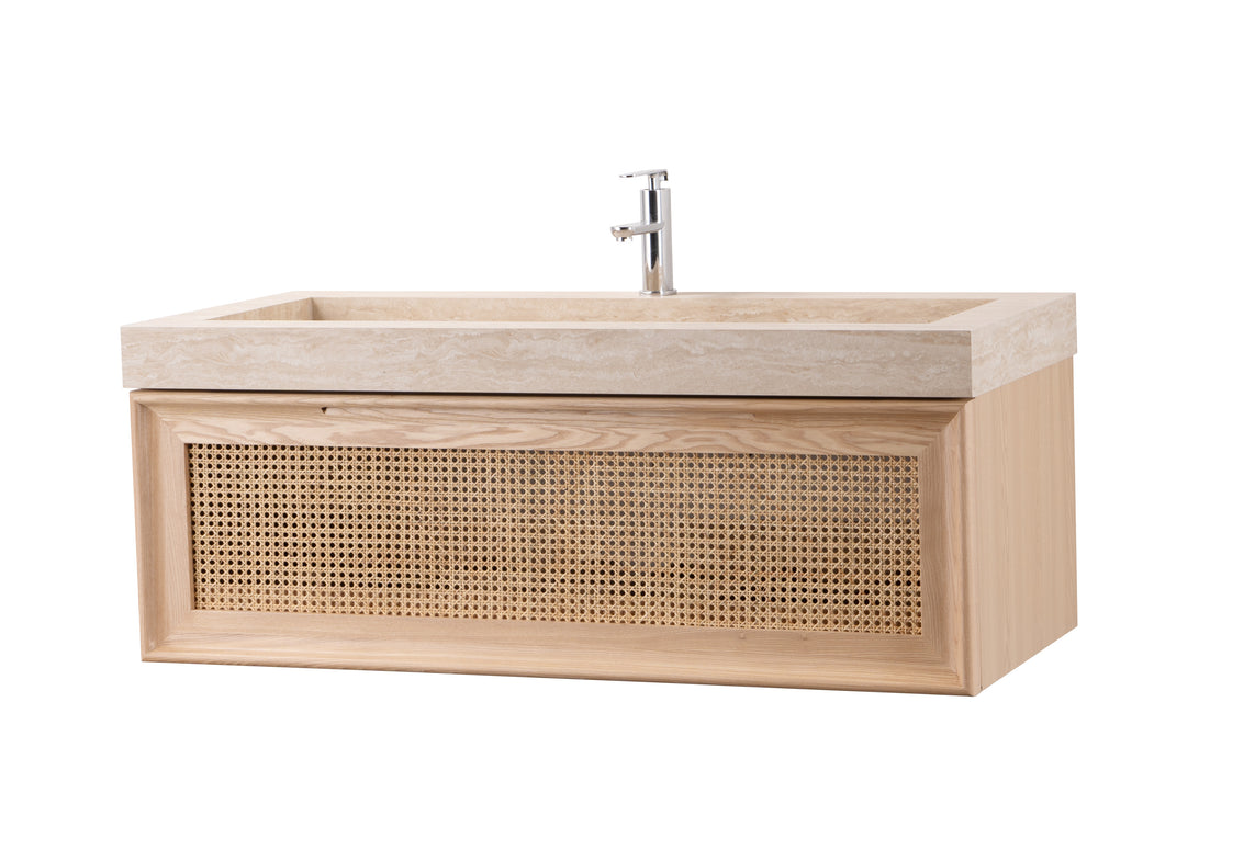Set mobilier baie suspendat din lemn 120 cm cu lavoar rock slab și oglindă LED cu ramă