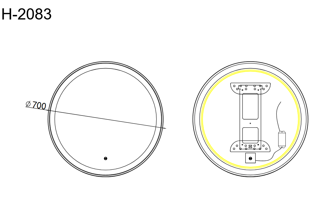 Oglindă baie LED ⌀70 cm rotundă, anti-aburire și senzor de mișcare J-2083