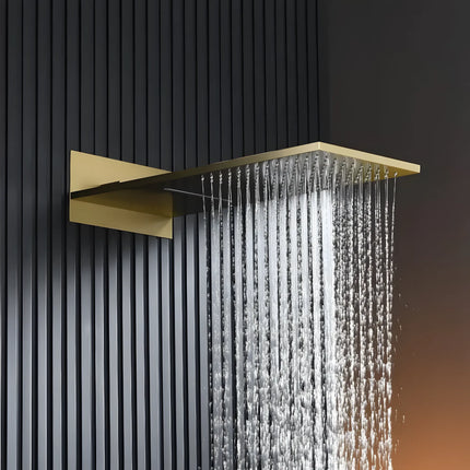 Set duș încastrat 2 funcții – finisaj auriu periat, design modern din alamă solidă