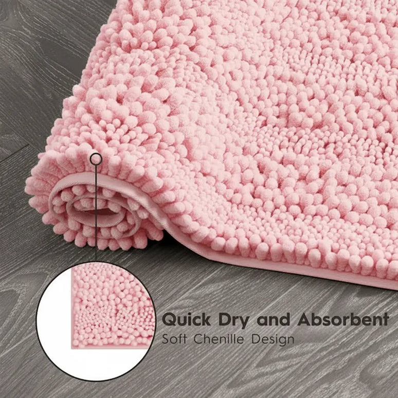 Covoraș baie din Chenille moale, strat antiderapant, 45×70 cm, Roz pudră