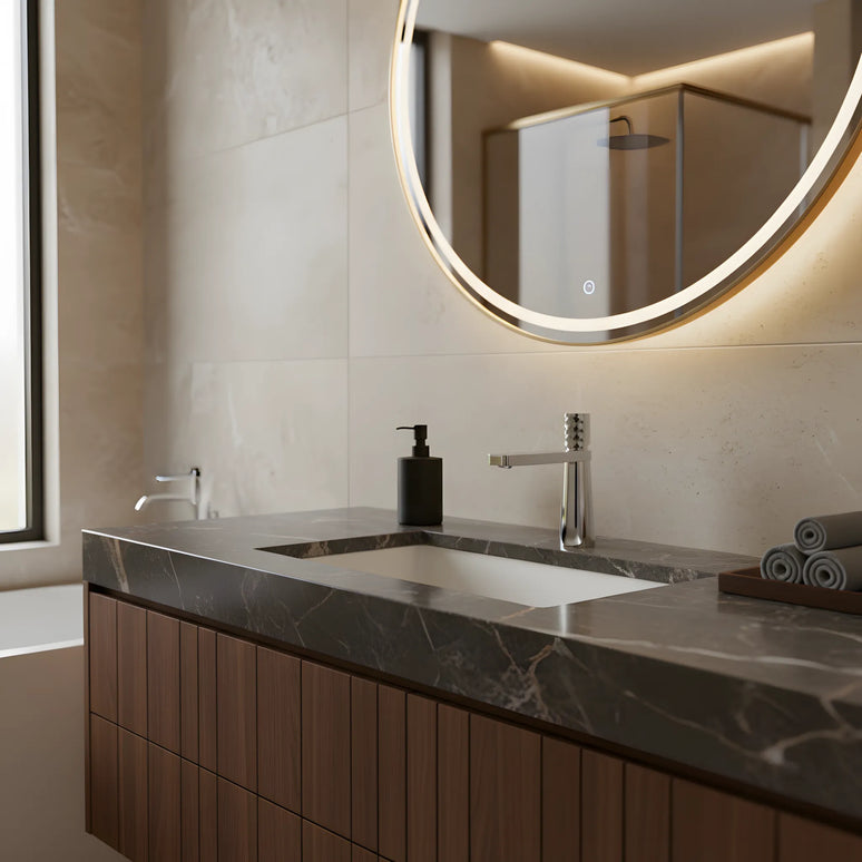 Baterie lavoar crom lucios cu textură fațetată – design contemporan din alamă solidă