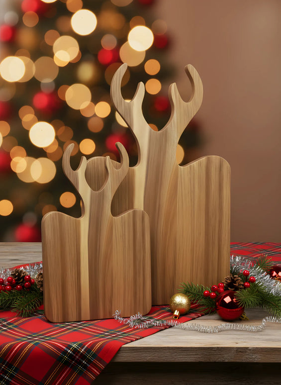 Tocător din lemn, formă decor ren, 19x32 cm – Olivy