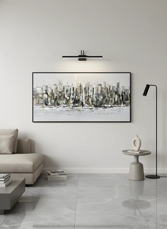 Tablou panoramic oraș auriu în relief – 70×140 cm | Olivy