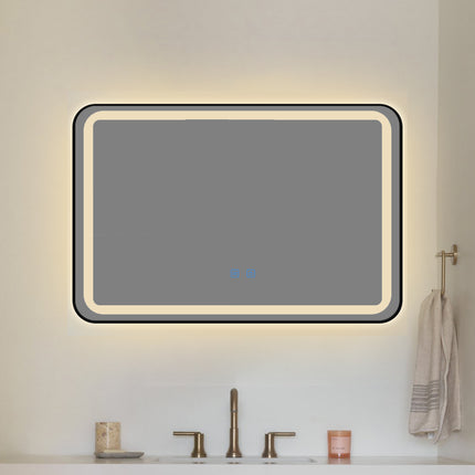 Oglindă baie LED H11 cu ramă neagră, 3 lumini, anti-aburire și touch control