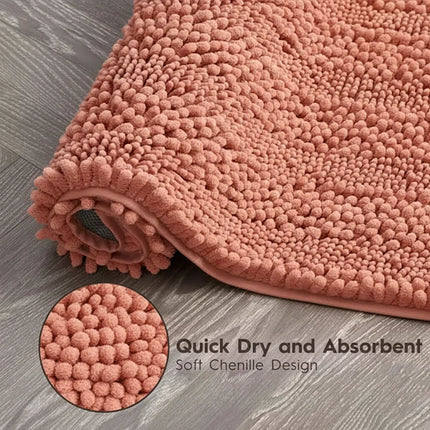 Covoraș baie din Chenille moale, strat antiderapant, 45×70 cm, Somon Cald