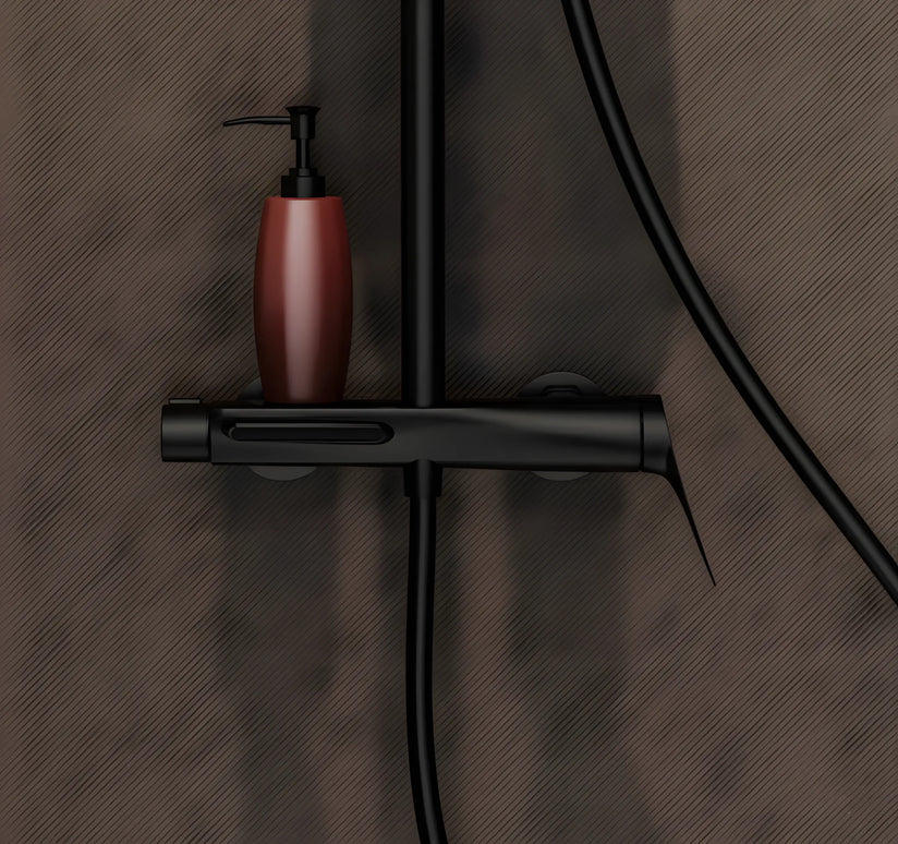 Set duș din alamă cu cioc de cadă integrat – Design premium negru mat