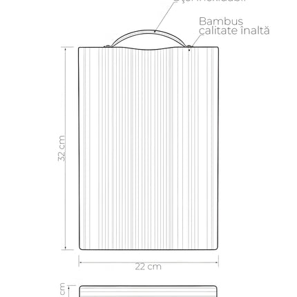 Tocător din bambus cu mâner din oțel inoxidabil, 32×22 cm