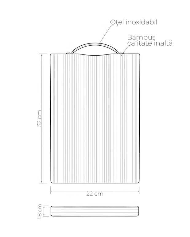 Tocător din bambus cu mâner din oțel inoxidabil, 32×22 cm