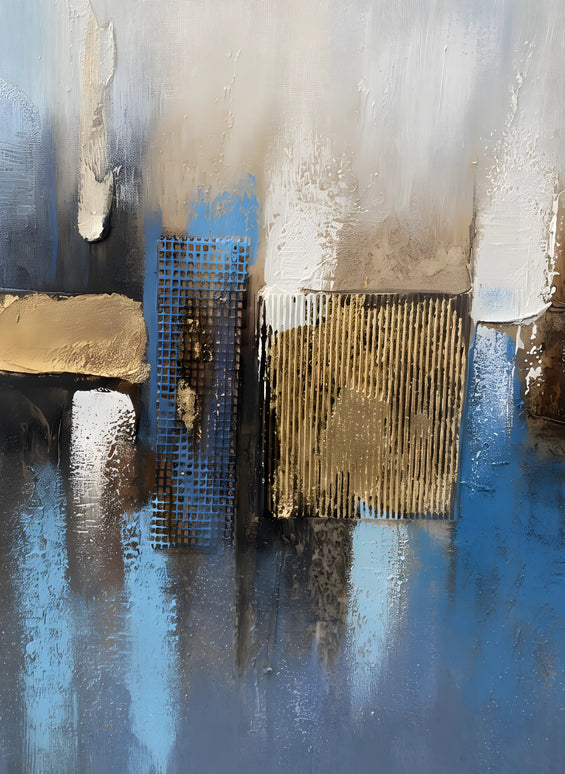 Tablou abstract albastru cu accente aurii – 80×120 cm | Olivy