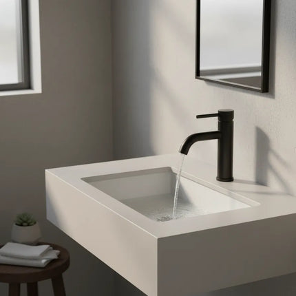 Baterie lavoar modernă – inox premium, cartuș ceramic, finisaj negru mat